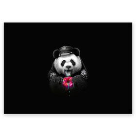 Поздравительная открытка с принтом Donut Panda в Курске, 100% бумага | плотность бумаги 280 г/м2, матовая, на обратной стороне линовка и место для марки
 | bear | donut | panda | police | коп | медведь | панда | пончик