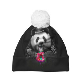 Шапка 3D c помпоном с принтом Donut Panda в Курске, 100% полиэстер | универсальный размер, печать по всей поверхности изделия | bear | donut | panda | police | коп | медведь | панда | пончик