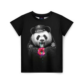 Детская футболка 3D с принтом Donut Panda в Курске, 100% гипоаллергенный полиэфир | прямой крой, круглый вырез горловины, длина до линии бедер, чуть спущенное плечо, ткань немного тянется | bear | donut | panda | police | коп | медведь | панда | пончик