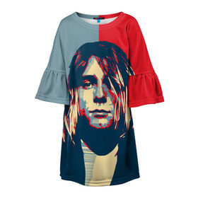 Детское платье 3D с принтом Kurt Cobain в Курске, 100% полиэстер | прямой силуэт, чуть расширенный к низу. Круглая горловина, на рукавах — воланы | Тематика изображения на принте: curt | hope | kobain | nirvana | кобейн | курт | нирвана