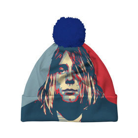 Шапка 3D c помпоном с принтом Kurt Cobain в Курске, 100% полиэстер | универсальный размер, печать по всей поверхности изделия | curt | hope | kobain | nirvana | кобейн | курт | нирвана