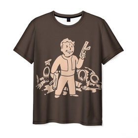 Мужская футболка 3D с принтом Волт-бой с оружием Fallout 4 в Курске, 100% полиэфир | прямой крой, круглый вырез горловины, длина до линии бедер | 111 | dweller | fallout | убежище | фаллаут