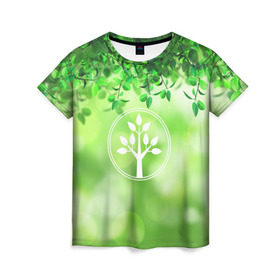 Женская футболка 3D с принтом Береги природу в Курске, 100% полиэфир ( синтетическое хлопкоподобное полотно) | прямой крой, круглый вырез горловины, длина до линии бедер | береги природу | дерево | зелёная | зелень | листья | природа