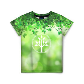Детская футболка 3D с принтом Береги природу в Курске, 100% гипоаллергенный полиэфир | прямой крой, круглый вырез горловины, длина до линии бедер, чуть спущенное плечо, ткань немного тянется | береги природу | дерево | зелёная | зелень | листья | природа