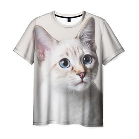 Мужская футболка 3D с принтом Кошечка в Курске, 100% полиэфир | прямой крой, круглый вырез горловины, длина до линии бедер | кот | котики | котята | кошка | рыженький | рыжий | серенький | черненький