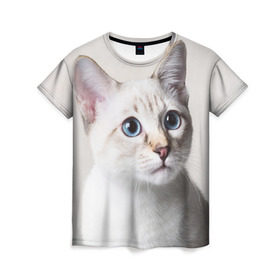 Женская футболка 3D с принтом Кошечка в Курске, 100% полиэфир ( синтетическое хлопкоподобное полотно) | прямой крой, круглый вырез горловины, длина до линии бедер | кот | котики | котята | кошка | рыженький | рыжий | серенький | черненький