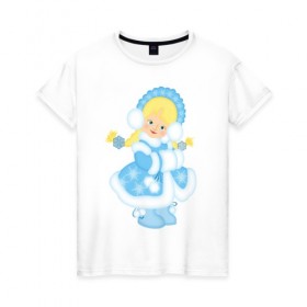 Женская футболка хлопок с принтом Снегурочка в Курске, 100% хлопок | прямой крой, круглый вырез горловины, длина до линии бедер, слегка спущенное плечо | 