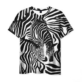Мужская футболка 3D с принтом Зебра в Курске, 100% полиэфир | прямой крой, круглый вырез горловины, длина до линии бедер | дикое | животное | зебра | камуфляж | лошадь | маскировка | полосы | текстура | фон | черно белые