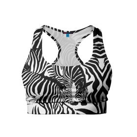 Женский спортивный топ 3D с принтом Зебра в Курске, 82% полиэстер, 18% спандекс Ткань безопасна для здоровья, позволяет коже дышать, не мнется и не растягивается |  | дикое | животное | зебра | камуфляж | лошадь | маскировка | полосы | текстура | фон | черно белые