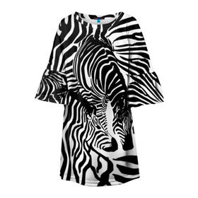 Детское платье 3D с принтом Зебра в Курске, 100% полиэстер | прямой силуэт, чуть расширенный к низу. Круглая горловина, на рукавах — воланы | дикое | животное | зебра | камуфляж | лошадь | маскировка | полосы | текстура | фон | черно белые
