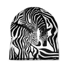 Шапка 3D с принтом Зебра в Курске, 100% полиэстер | универсальный размер, печать по всей поверхности изделия | дикое | животное | зебра | камуфляж | лошадь | маскировка | полосы | текстура | фон | черно белые