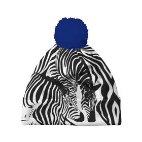 Шапка 3D c помпоном с принтом Зебра в Курске, 100% полиэстер | универсальный размер, печать по всей поверхности изделия | дикое | животное | зебра | камуфляж | лошадь | маскировка | полосы | текстура | фон | черно белые