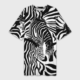 Платье-футболка 3D с принтом Зебра в Курске,  |  | Тематика изображения на принте: дикое | животное | зебра | камуфляж | лошадь | маскировка | полосы | текстура | фон | черно белые