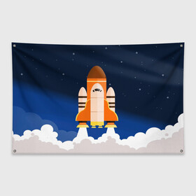 Флаг-баннер с принтом Космический корабль в Курске, 100% полиэстер | размер 67 х 109 см, плотность ткани — 95 г/м2; по краям флага есть четыре люверса для крепления | вселенная | галактика | звёзды | космический полёт | космос | созвездие