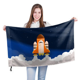Флаг 3D с принтом Космический корабль в Курске, 100% полиэстер | плотность ткани — 95 г/м2, размер — 67 х 109 см. Принт наносится с одной стороны | вселенная | галактика | звёзды | космический полёт | космос | созвездие