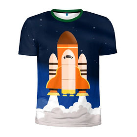 Мужская футболка 3D спортивная с принтом Космический корабль в Курске, 100% полиэстер с улучшенными характеристиками | приталенный силуэт, круглая горловина, широкие плечи, сужается к линии бедра | вселенная | галактика | звёзды | космический полёт | космос | созвездие