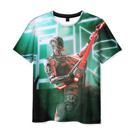 Мужская футболка 3D с принтом Rocker Robot в Курске, 100% полиэфир | прямой крой, круглый вырез горловины, длина до линии бедер | rock | гитара | музыка | робот | рок