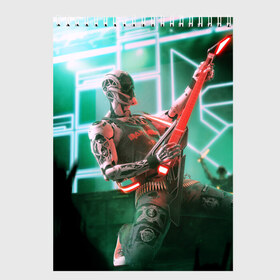 Скетчбук с принтом Rocker Robot в Курске, 100% бумага
 | 48 листов, плотность листов — 100 г/м2, плотность картонной обложки — 250 г/м2. Листы скреплены сверху удобной пружинной спиралью | rock | гитара | музыка | робот | рок