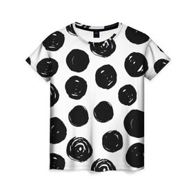 Женская футболка 3D с принтом Бусины! в Курске, 100% полиэфир ( синтетическое хлопкоподобное полотно) | прямой крой, круглый вырез горловины, длина до линии бедер | арт | белый | бусина | круг | фигура | черный