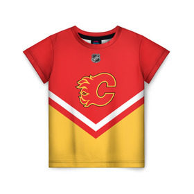 Детская футболка 3D с принтом Calgary Flames в Курске, 100% гипоаллергенный полиэфир | прямой крой, круглый вырез горловины, длина до линии бедер, чуть спущенное плечо, ткань немного тянется | Тематика изображения на принте: 