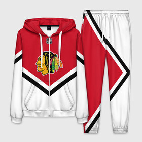 Мужской костюм 3D с принтом Chicago Blackhawks в Курске, 100% полиэстер | Манжеты и пояс оформлены тканевой резинкой, двухслойный капюшон со шнурком для регулировки, карманы спереди | Тематика изображения на принте: america | canada | hockey | nhl | usa | америка | блэкхокс | канада | лед | нхл | сша | хоккей | чикаго