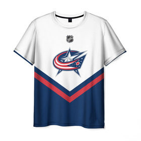 Мужская футболка 3D с принтом Columbus Blue Jackets в Курске, 100% полиэфир | прямой крой, круглый вырез горловины, длина до линии бедер | america | canada | hockey | nhl | usa | америка | блю | джекетс | канада | коламбус | лед | нхл | сша | хоккей