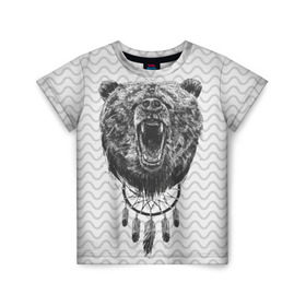 Детская футболка 3D с принтом Bear Dreamcatcher в Курске, 100% гипоаллергенный полиэфир | прямой крой, круглый вырез горловины, длина до линии бедер, чуть спущенное плечо, ткань немного тянется | bear | beast | forest | russia | siberian | зверь | лес | ловец | медведь | россия | сибирь | сон | ярость
