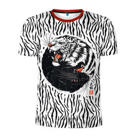 Мужская футболка 3D спортивная с принтом Yin Yang Tigers в Курске, 100% полиэстер с улучшенными характеристиками | приталенный силуэт, круглая горловина, широкие плечи, сужается к линии бедра | tiger | yin yang | инь ян | китай | сила | тигр | ярость