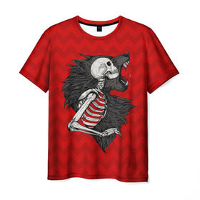Мужская футболка 3D с принтом Wolf Rage в Курске, 100% полиэфир | прямой крой, круглый вырез горловины, длина до линии бедер | animal | beast | bone | rage | skelet | skull | wolf | волк | животное | зверь | кости | скелет | череп | ярость