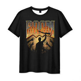 Мужская футболка 3D с принтом Zombie Boom в Курске, 100% полиэфир | прямой крой, круглый вырез горловины, длина до линии бедер | doom | зомби