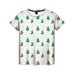 Женская футболка 3D с принтом Узор 2017 в Курске, 100% полиэфир ( синтетическое хлопкоподобное полотно) | прямой крой, круглый вырез горловины, длина до линии бедер | ангел | ёлка | ель | зима | колокольчик | нг | новый год | олень | рождество | санта | снег