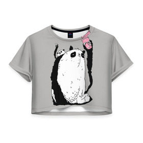 Женская футболка 3D укороченная с принтом panda в Курске, 100% полиэстер | круглая горловина, длина футболки до линии талии, рукава с отворотами | dd | drop dead | dropdead | panda