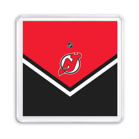 Магнит 55*55 с принтом New Jersey Devils в Курске, Пластик | Размер: 65*65 мм; Размер печати: 55*55 мм | Тематика изображения на принте: america | canada | hockey | nhl | usa | америка | девилз | джерси | канада | лед | нхл | нью | сша | хоккей