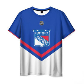 Мужская футболка 3D с принтом New York Rangers в Курске, 100% полиэфир | прямой крой, круглый вырез горловины, длина до линии бедер | Тематика изображения на принте: america | canada | hockey | nhl | usa | америка | канада | лед | нхл | нью йорк | рейнджерс | сша | хоккей