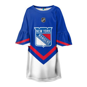Детское платье 3D с принтом New York Rangers в Курске, 100% полиэстер | прямой силуэт, чуть расширенный к низу. Круглая горловина, на рукавах — воланы | america | canada | hockey | nhl | usa | америка | канада | лед | нхл | нью йорк | рейнджерс | сша | хоккей