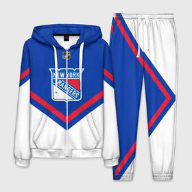 Мужской костюм 3D с принтом New York Rangers в Курске, 100% полиэстер | Манжеты и пояс оформлены тканевой резинкой, двухслойный капюшон со шнурком для регулировки, карманы спереди | america | canada | hockey | nhl | usa | америка | канада | лед | нхл | нью йорк | рейнджерс | сша | хоккей