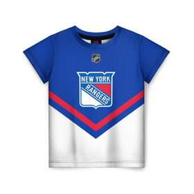 Детская футболка 3D с принтом New York Rangers в Курске, 100% гипоаллергенный полиэфир | прямой крой, круглый вырез горловины, длина до линии бедер, чуть спущенное плечо, ткань немного тянется | america | canada | hockey | nhl | usa | америка | канада | лед | нхл | нью йорк | рейнджерс | сша | хоккей