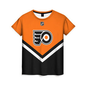 Женская футболка 3D с принтом Philadelphia Flyers в Курске, 100% полиэфир ( синтетическое хлопкоподобное полотно) | прямой крой, круглый вырез горловины, длина до линии бедер | america | canada | hockey | nhl | usa | америка | канада | лед | нхл | сша | филадельфия | флайерз | хоккей