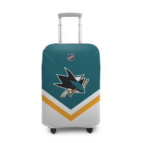 Чехол для чемодана 3D с принтом San Jose Sharks в Курске, 86% полиэфир, 14% спандекс | двустороннее нанесение принта, прорези для ручек и колес | america | canada | hockey | nhl | usa | акула | америка | канада | лед | нхл | сан хосе | сша | хоккей | шаркс