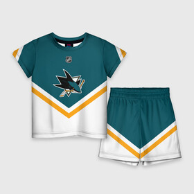 Детский костюм с шортами 3D с принтом San Jose Sharks в Курске,  |  | america | canada | hockey | nhl | usa | акула | америка | канада | лед | нхл | сан хосе | сша | хоккей | шаркс