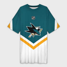 Платье-футболка 3D с принтом San Jose Sharks в Курске,  |  | america | canada | hockey | nhl | usa | акула | америка | канада | лед | нхл | сан хосе | сша | хоккей | шаркс