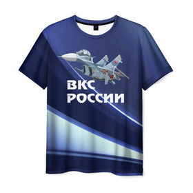 Мужская футболка 3D с принтом ВКС России в Курске, 100% полиэфир | прямой крой, круглый вырез горловины, длина до линии бедер | su 30 | ввс | вкс | лётчик | окб сухого | пилот | россия | самолёт | су 30