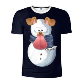 Мужская футболка 3D спортивная с принтом Снэпчат собака в Курске, 100% полиэстер с улучшенными характеристиками | приталенный силуэт, круглая горловина, широкие плечи, сужается к линии бедра | Тематика изображения на принте: snapchat | радуга | снеговик | снэпчат | уши | фильтр | язык