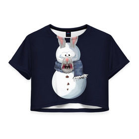 Женская футболка 3D укороченная с принтом Снэпчат кролик в Курске, 100% полиэстер | круглая горловина, длина футболки до линии талии, рукава с отворотами | snapchat | радуга | снеговик | снэпчат | уши | фильтр | язык
