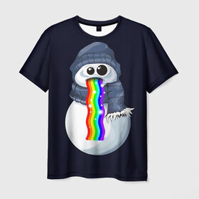 Мужская футболка 3D с принтом Снэпчат радуга в Курске, 100% полиэфир | прямой крой, круглый вырез горловины, длина до линии бедер | snapchat | радуга | снеговик | снэпчат | уши | фильтр | язык