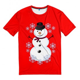 Мужская футболка 3D с принтом Снеговик в Курске, 100% полиэфир | прямой крой, круглый вырез горловины, длина до линии бедер | 2017 | дед мороз | зима | новый год | снеговик | снежинки