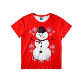 Детская футболка 3D с принтом Снеговик в Курске, 100% гипоаллергенный полиэфир | прямой крой, круглый вырез горловины, длина до линии бедер, чуть спущенное плечо, ткань немного тянется | 2017 | дед мороз | зима | новый год | снеговик | снежинки