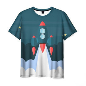 Мужская футболка 3D с принтом Ракета в Курске, 100% полиэфир | прямой крой, круглый вырез горловины, длина до линии бедер | звёзды | космический корабль | космическое пространство | космос | созвездие