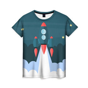 Женская футболка 3D с принтом Ракета в Курске, 100% полиэфир ( синтетическое хлопкоподобное полотно) | прямой крой, круглый вырез горловины, длина до линии бедер | звёзды | космический корабль | космическое пространство | космос | созвездие