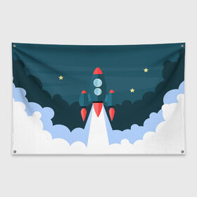 Флаг-баннер с принтом Ракета в Курске, 100% полиэстер | размер 67 х 109 см, плотность ткани — 95 г/м2; по краям флага есть четыре люверса для крепления | звёзды | космический корабль | космическое пространство | космос | созвездие